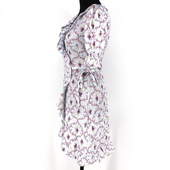 Hill House Home Nima Silk Floral Wrap Silver Mini V-Neck Dress Robe XS X-Small - Picture 7 of 9
